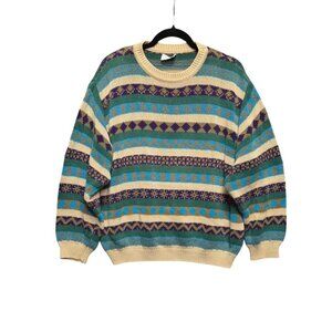 Vintage Fair Isle Grandpa Sweater 80s Benetton Ireland Striped Crewneck Sweater